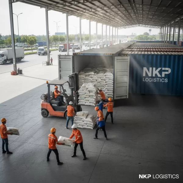 1.  Bốc xếp bao gạo vào container