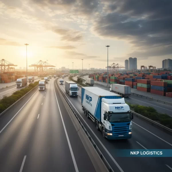 4. Xe container hiện đại lướt trên cao tốc