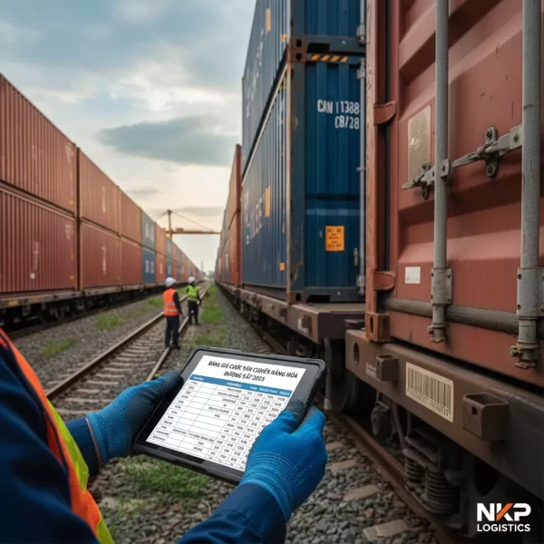 4. Bàn tay nhân viên kiểm kê container tại ga tàu