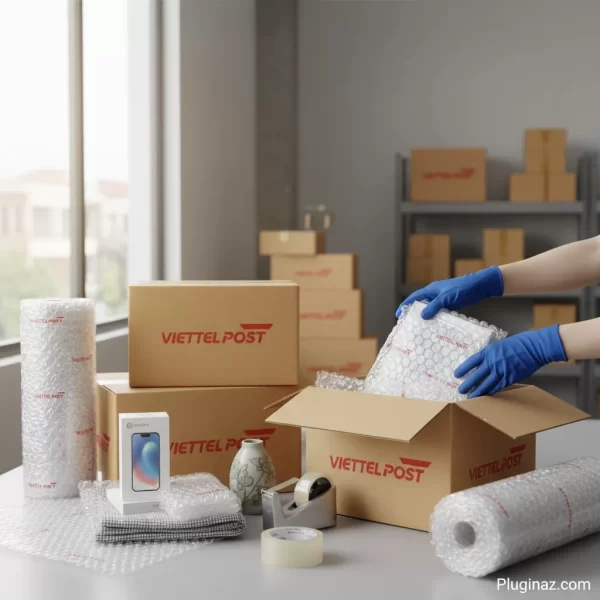 Bọc chống sốc và thùng carton Viettel Post