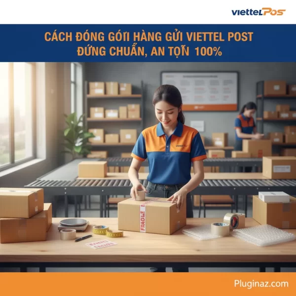 Nhân viên Viettel Post đóng gói