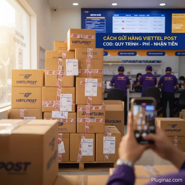 Chồng hộp hàng Viettel Post tại bưu cục