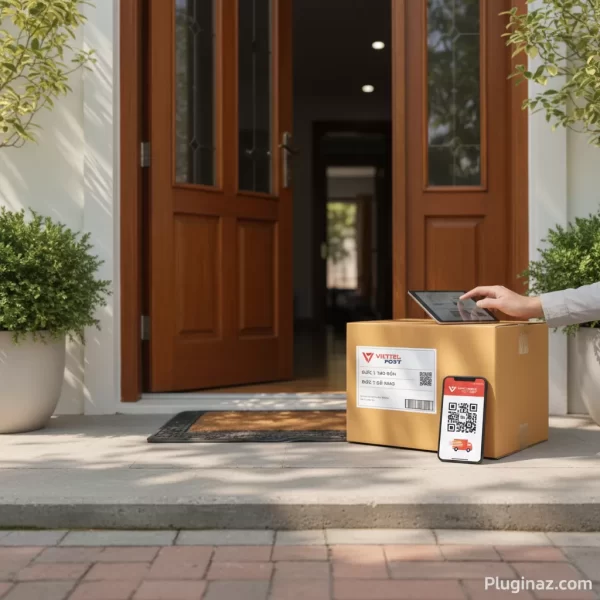 Hộp hàng Viettel Post đặt trước cửa nhà