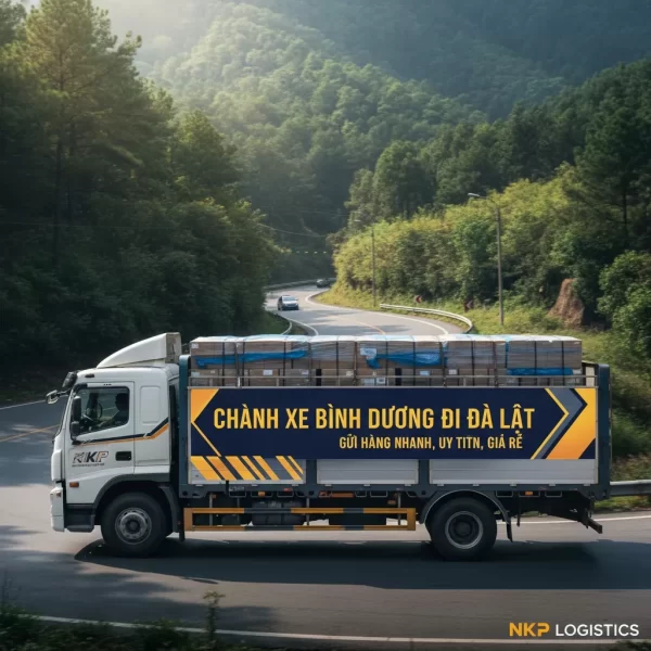 3. Thùng hàng được xếp ngay ngắn trên xe, lướt nhanh qua đèo Prenn.