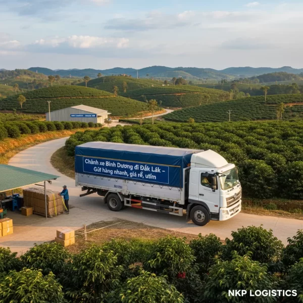 1. Xe tải lướt qua đồi cà phê bạt ngàn ở Đắk Lắk.