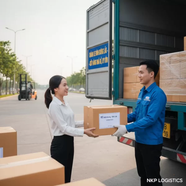 2. Bàn tay tài xế cẩn thận trao kiện hàng cho khách.