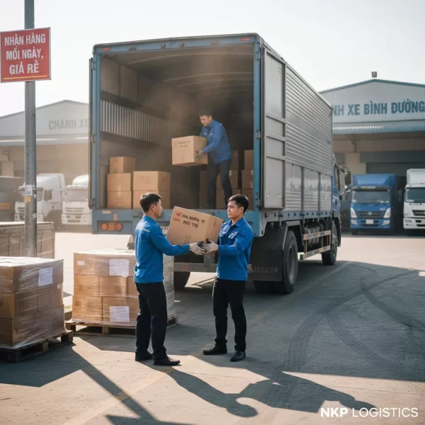 2. Nhân viên bốc xếp kiện hàng lên xe tải