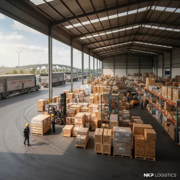 3. Hàng hóa sắp xếp gọn gàng tại chành xe