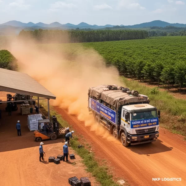 1.  Xe tải chở hàng trên con đường đất đỏ Bù Đăng