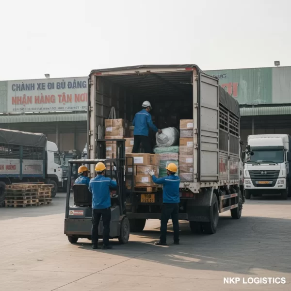 2.  Nhân viên bốc xếp hàng hóa lên xe tại chành