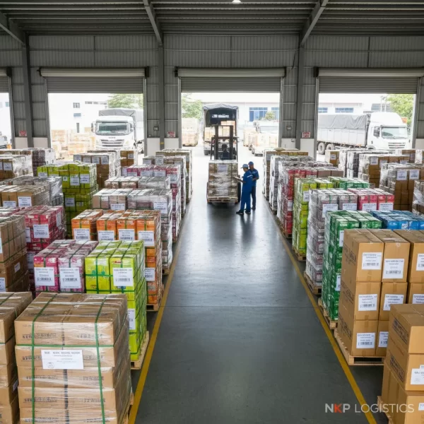 4.  Hàng hóa được sắp xếp gọn gàng trong kho chành xe