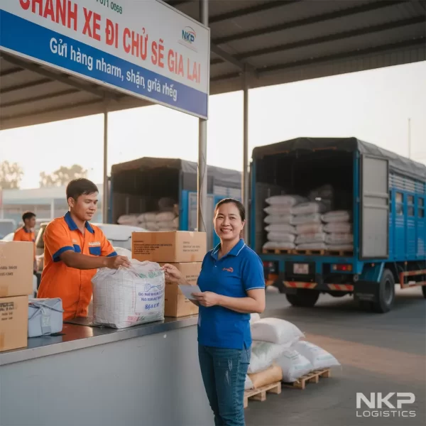 4. Nụ cười hài lòng của khách hàng tại quầy gửi hàng đi Chư Sê.