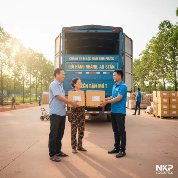 3.  Người dân Lộc Ninh mỉm cười nhận hàng hóa còn nguyên vẹn từ tài xế.