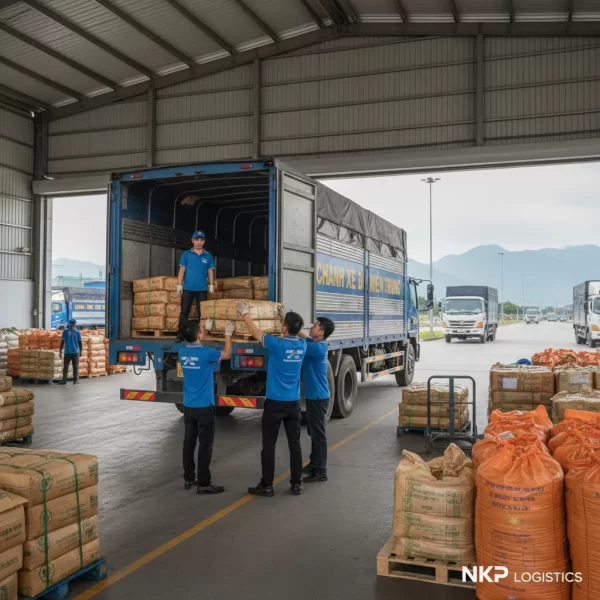 3. Nhân viên sắp xếp kiện hàng lên xe