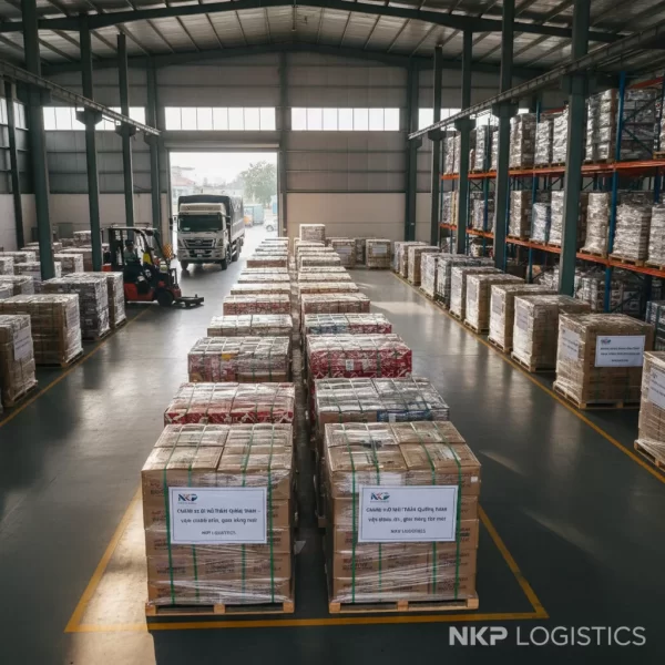 1. Hàng hóa xếp ngay ngắn trong kho chành xe