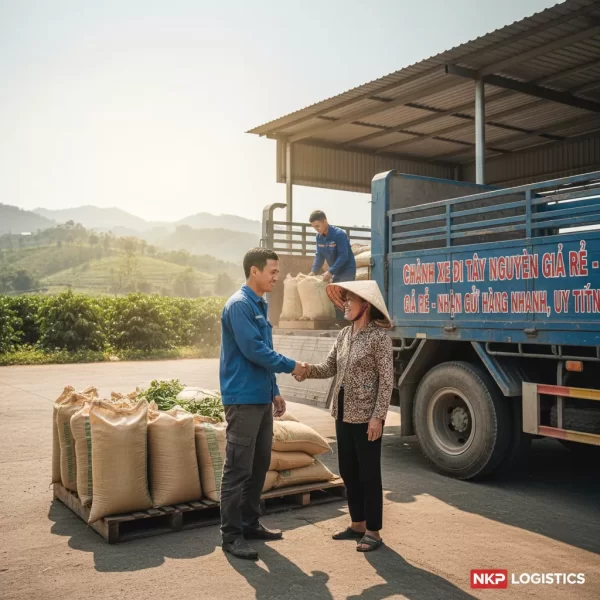 2. Nông dân cao nguyên an tâm giao bao nông sản cho tài xế.