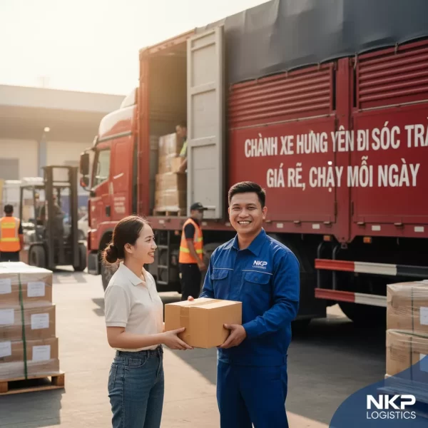 3. Tài xế nhận hàng từ khách với nụ cười.