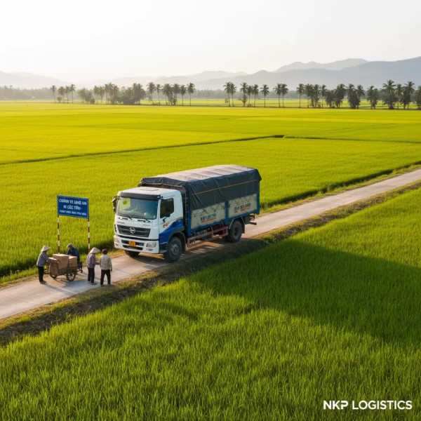 1. Xe tải trên cánh đồng Long An