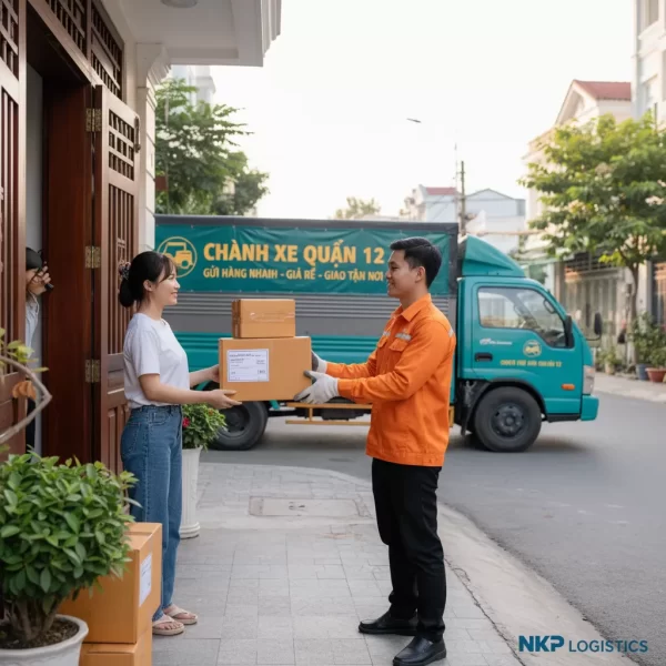 2. Bàn tay trao gói hàng trước cửa