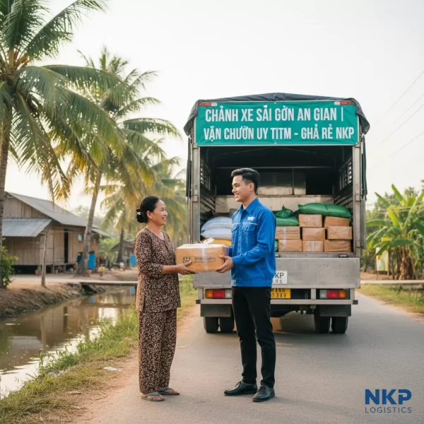 3. Tài xế NKP thân thiện bàn giao kiện hàng cho người dân miền Tây.