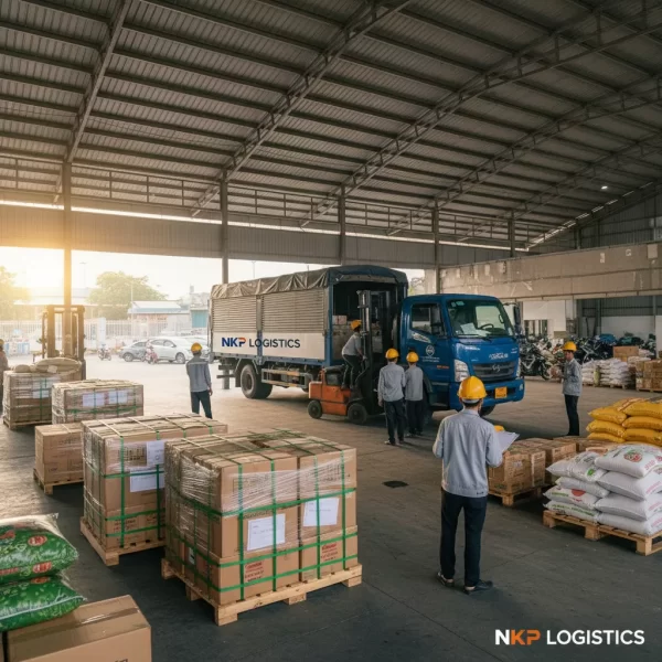 Hàng hóa tập kết tại chành xe