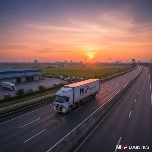 1.  Xe tải NKP lướt nhanh trên cao tốc lúc bình minh.