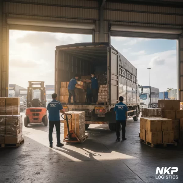 1. Nhân viên NKP Logistics bốc xếp hàng hóa