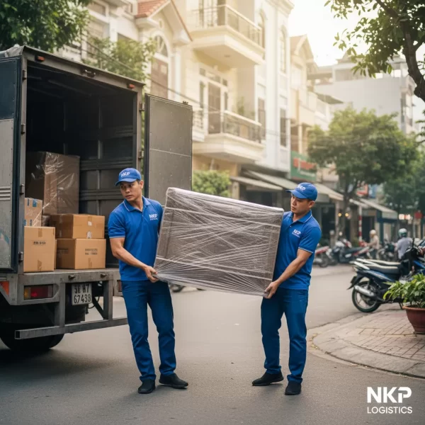 2. Nhân viên mặc đồng phục khuân vác