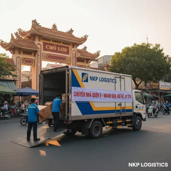1. Xe tải chuyển nhà đậu trước cổng Chợ Lớn