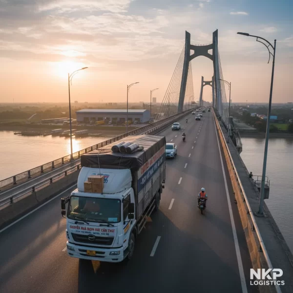 1. Xe tải chuyển nhà trên cầu Cần Thơ