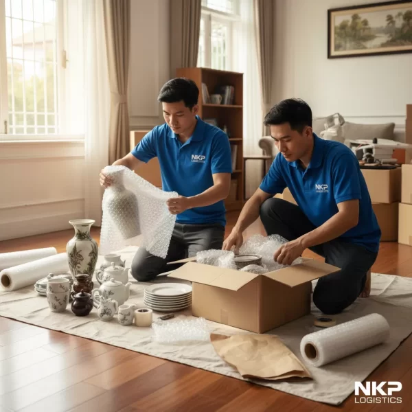 2. Bọc lót đồ gốm sứ cẩn thận