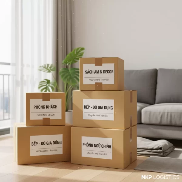 5. Thùng carton được dán nhãn gọn gàng