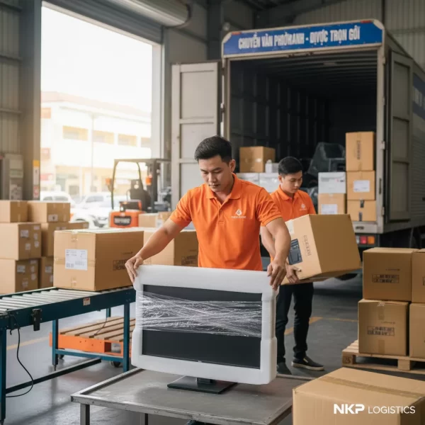 1. Nhân viên bọc lót màn hình máy tính