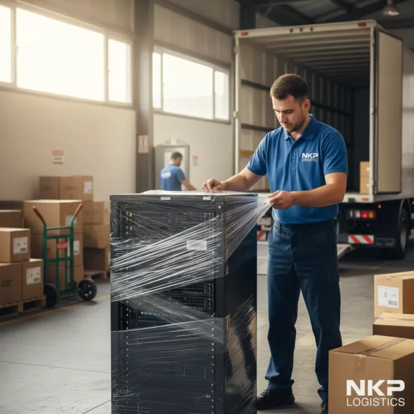 1. Chuyên viên nâng niu bọc màng PE cho máy tính server.