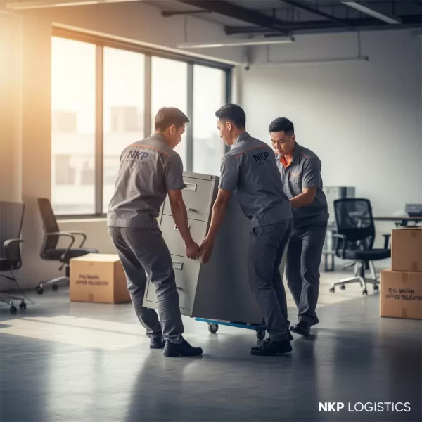 3. Thao tác nhanh gọn của đội ngũ khiêng tủ tài liệu.