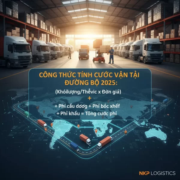 1. Đồ họa công thức tính cước vận tải trên nền bản đồ logistics 3D