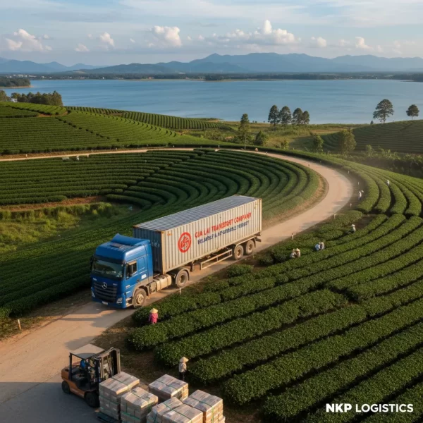 4. Xe container băng qua đồi chè Biển Hồ