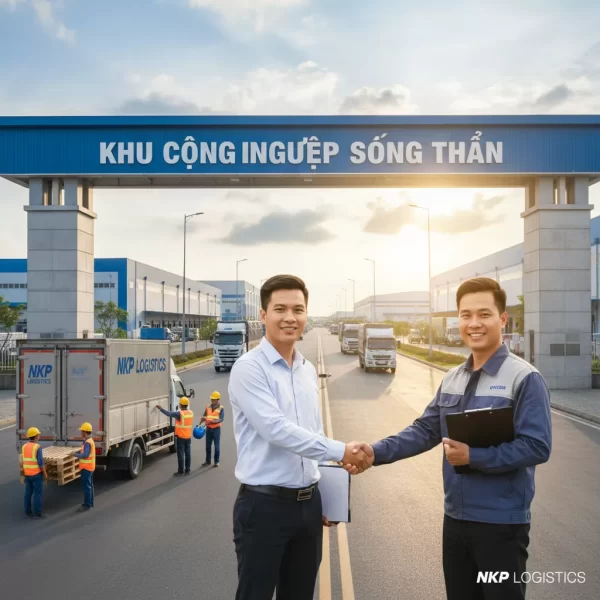 2. Cái bắt tay hợp tác trước cổng khu công nghiệp Sóng Thần.