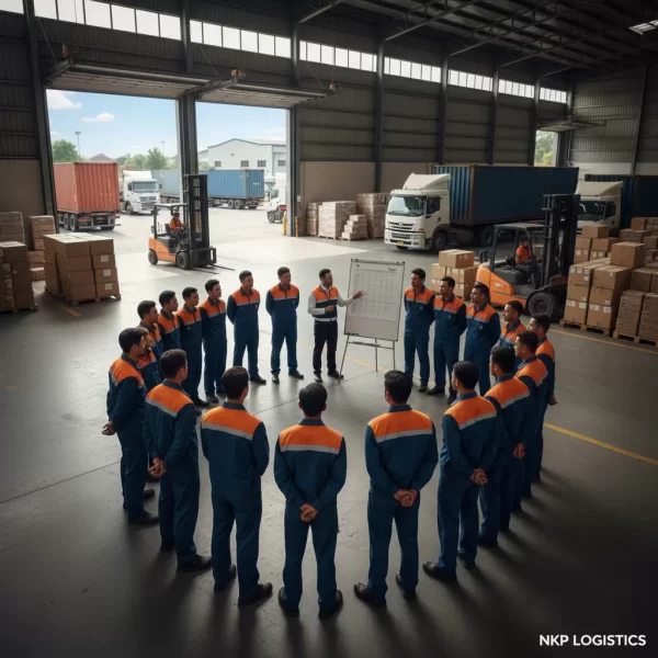 4. Tập thể lao động trong đồng phục lắng nghe chỉ đạo sản xuất.