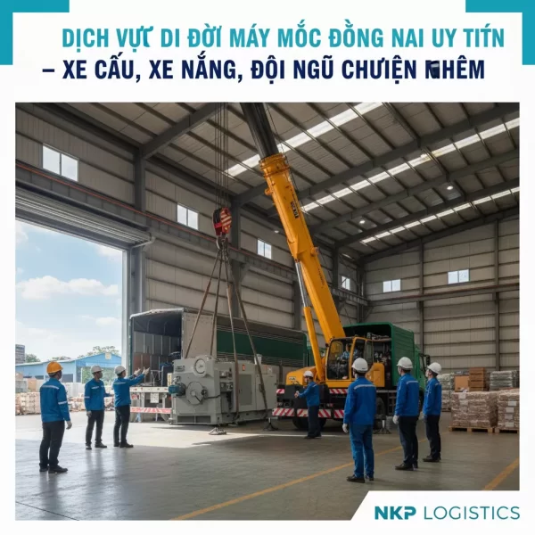 1. Đội ngũ kỹ thuật viên phối hợp xe cẩu di dời máy công nghiệp.