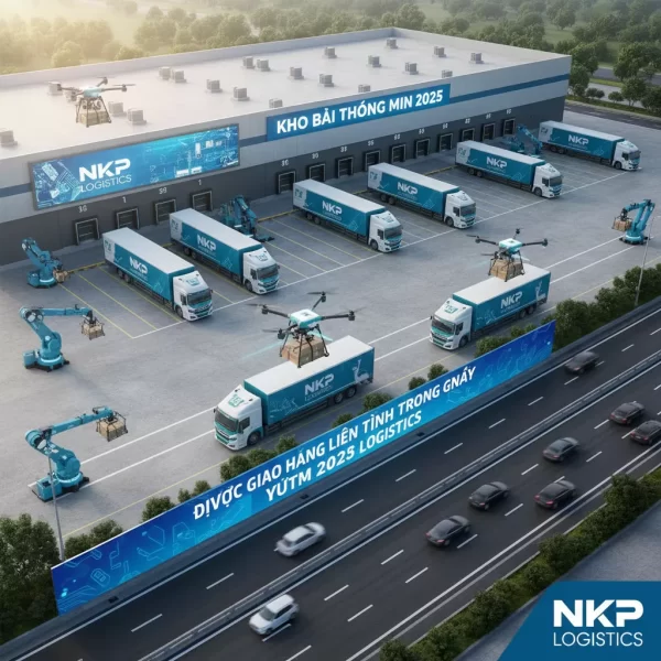 4. Đội xe tải và drone xuất phát từ kho bãi thông minh 2025.