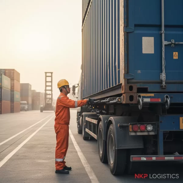 3. Cận cảnh thao tác móc nối container an toàn, chuyên nghiệp.