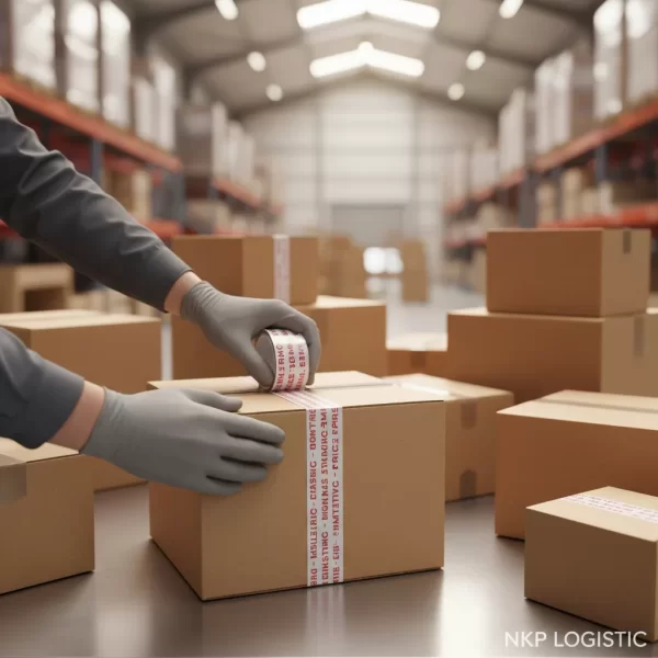 Bàn tay chuyên gia niêm phong hộp