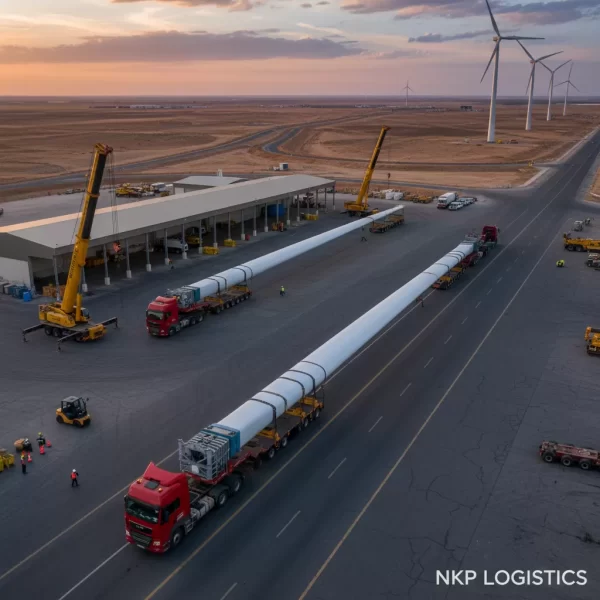 4.  Góc nhìn flycam vận chuyển cánh quạt điện gió