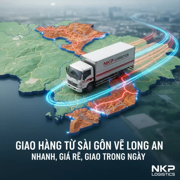 1. Xe tải giao hàng tạo vệt mờ tốc độ trên bản đồ Sài Gòn - Long An.