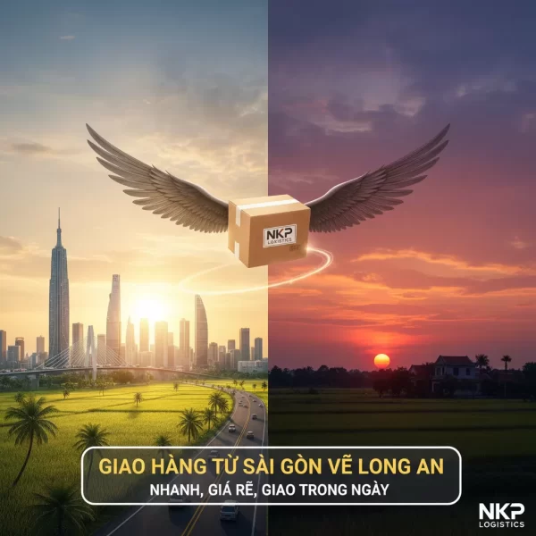 2. Kiện hàng có cánh bay trên nền mặt trời mọc và lặn trong một ngày.