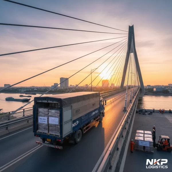 4.  Xe tải băng qua cầu Vàm Cống