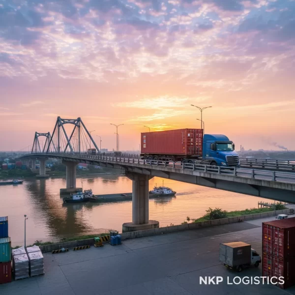 1.  Container vượt cầu Cần Thơ lúc bình minh