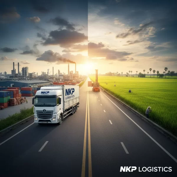 1. **Cung đường kết nối** (Tái hiện hình ảnh một chiếc xe tải hiện đại chạy trên con đường nối liền giữa một khu công nghiệp ở Đồng Nai và một cánh đồng lúa đặc trưng của An Giang).