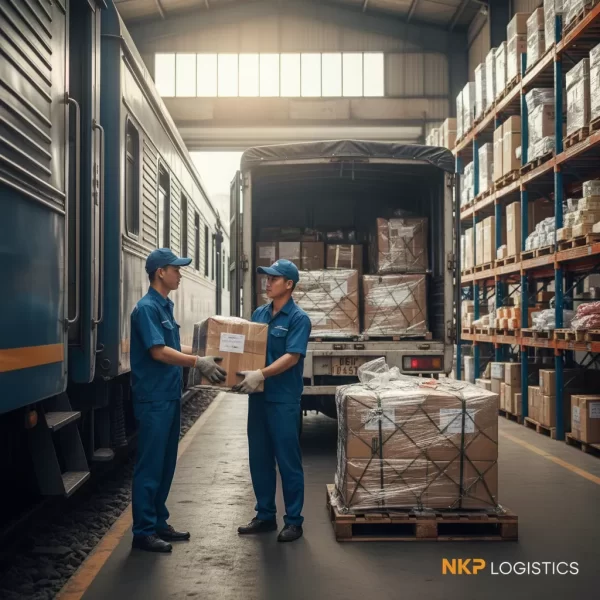 2. Nhân viên đường sắt nhận kiện hàng